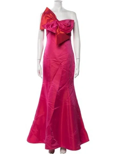 Pre-owned Amsale One-shoulder Long Dress In Red