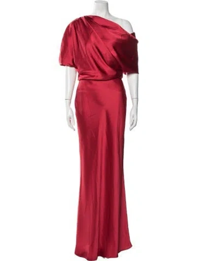 Pre-owned Amsale One-shoulder Long Dress In Red
