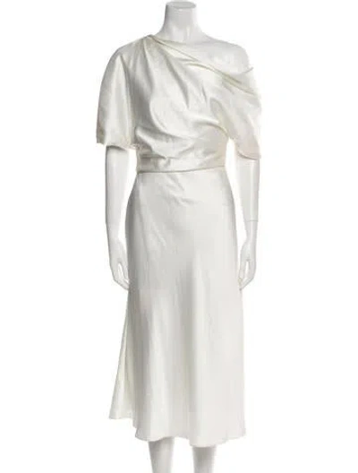 Pre-owned Amsale One-shoulder Long Dress In White