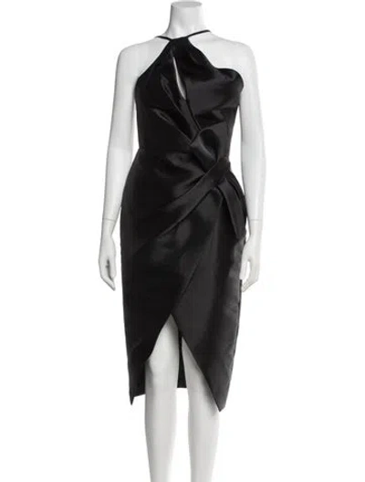 Pre-owned Amsale One-shoulder Midi Length Dress In Black