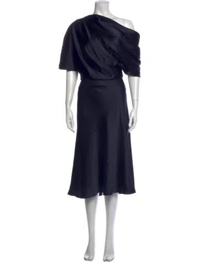 Pre-owned Amsale One-shoulder Midi Length Dress In Blue