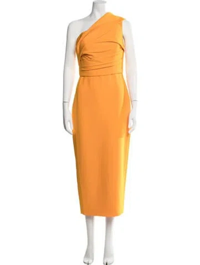 Pre-owned Amsale One-shoulder Midi Length Dress In Orange