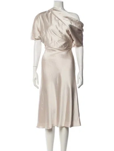 Pre-owned Amsale One-shoulder Midi Length Dress W/ Tags In Neutral