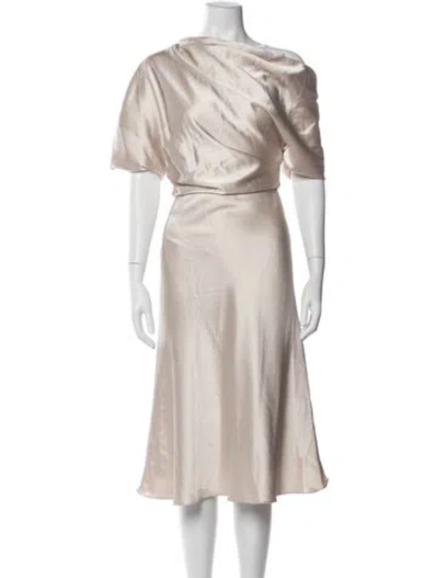 Pre-owned Amsale One-shoulder Midi Length Dress W/ Tags In Neutral