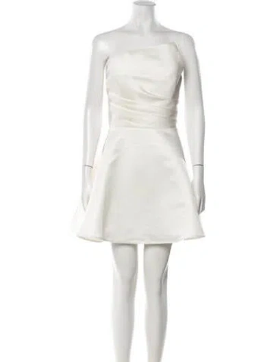 Pre-owned Amsale One-shoulder Mini Dress In Neutrals/white