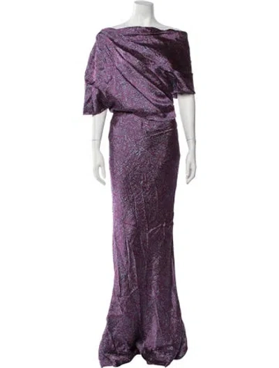 Pre-owned Amsale Patterned Long Dress In Purple