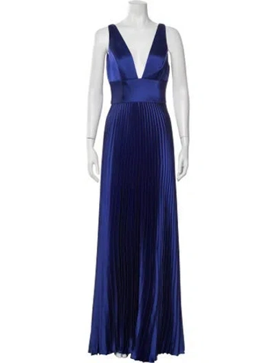 Pre-owned Amsale Plunge Neckline Long Dress In Blue