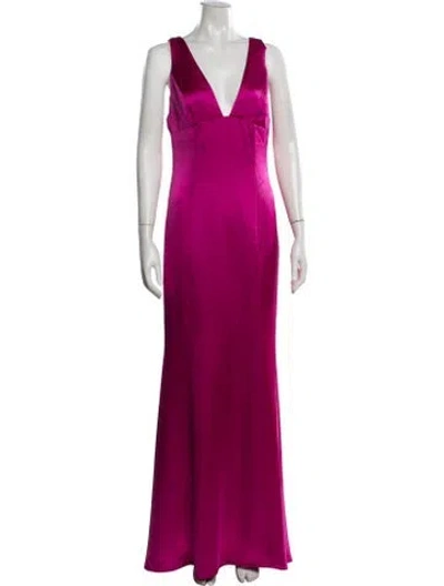 Pre-owned Amsale Plunge Neckline Long Dress In Purple