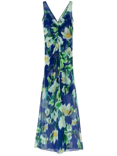 Amsale Printed Chiffon Gathered Dress In | ModeSens