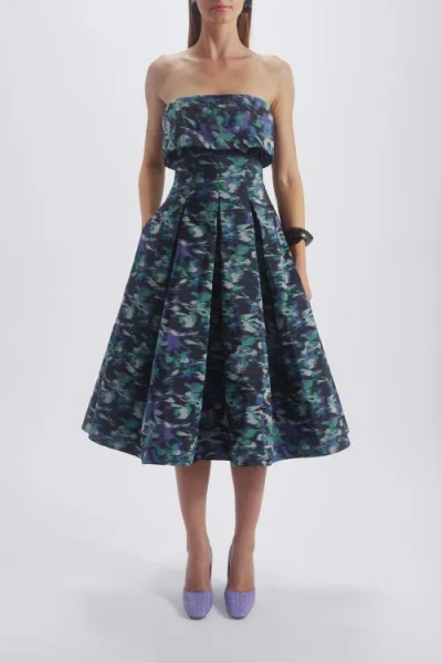 Amsale Printed Laced Back Dress In Blue