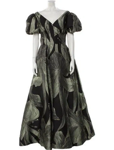 Pre-owned Amsale Printed Long Dress In Black