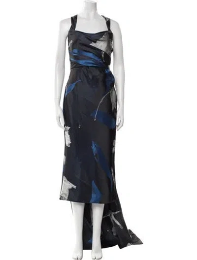 Pre-owned Amsale Printed Long Dress In Blue