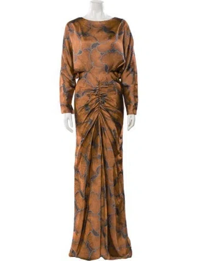Pre-owned Amsale Printed Long Dress In Brown