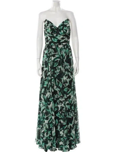 Pre-owned Amsale Printed Long Dress In Green
