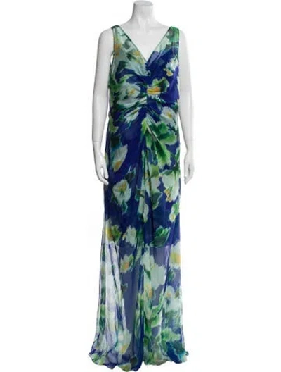 Pre-owned Amsale Printed Long Dress W/ Tags In Blue