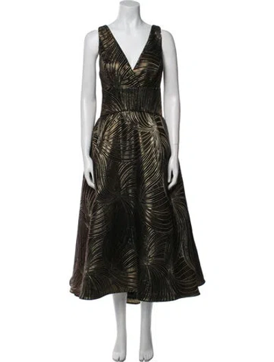 Pre-owned Amsale Printed Midi Length Dress In Black