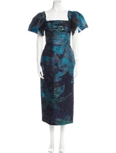 Pre-owned Amsale Printed Midi Length Dress W/ Tags In Blue