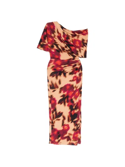 Amsale Printed-rose Drape Dress In Multi