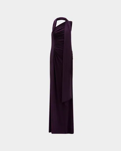 Amsale Ruched High-slit Column Gown In Purple