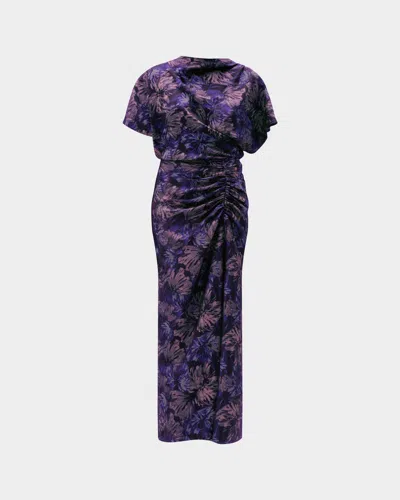 Amsale Ruched Short-sleeve Column Dress In Purple