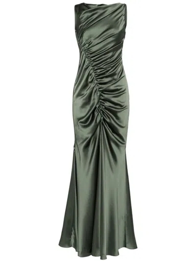 Amsale Satin Asymmetric Gown In Green