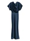 Amsale Satin Draped Gown In Blue