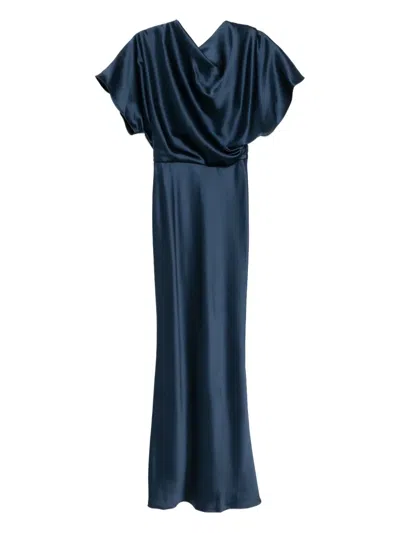 Amsale Satin Draped Gown In Blue