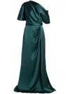 Amsale Draped Satin One Shoulder Dress In Green