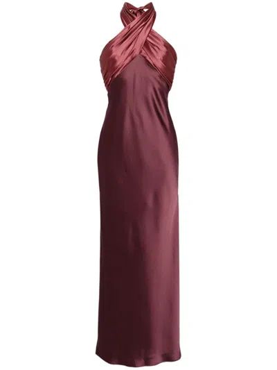 Amsale Satin Halter Gown In Ruby/cayenne
