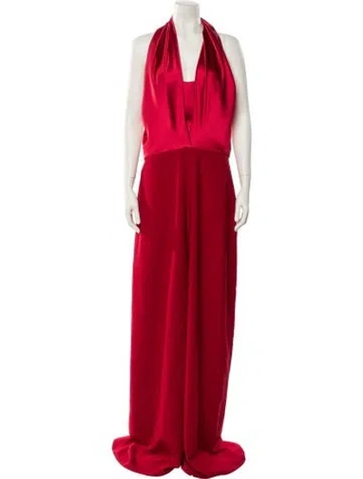 Pre-owned Amsale Satin Halterneck Jumpsuit In Red
