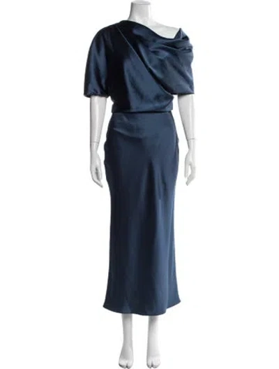Pre-owned Amsale Satin Long Dress In Blue