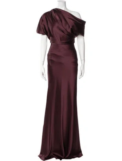 Pre-owned Amsale Satin Long Dress In Burgundy