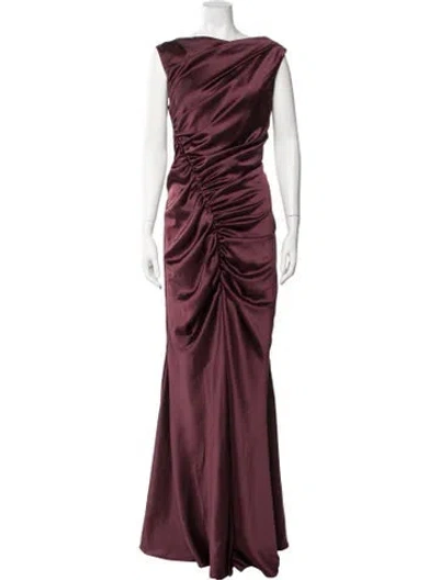 Pre-owned Amsale Satin Long Dress In Burgundy