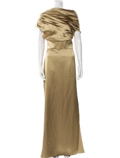 Pre-owned Amsale Satin Long Dress In Gold