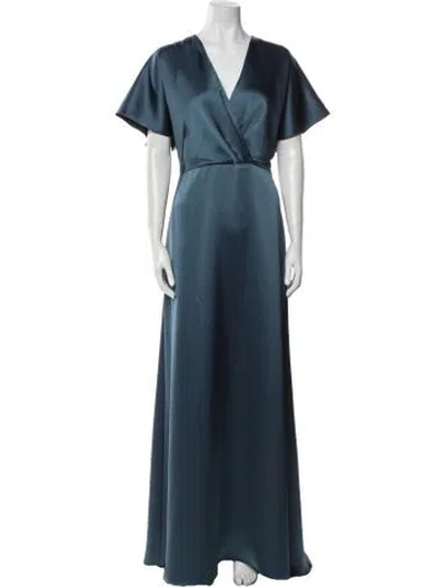 Pre-owned Amsale Satin Long Dress In Green