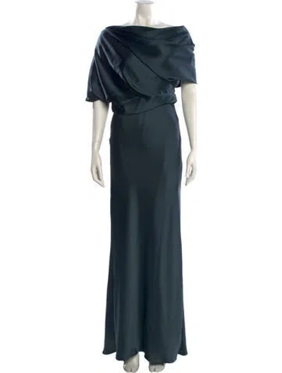 Pre-owned Amsale Satin Long Dress In Green
