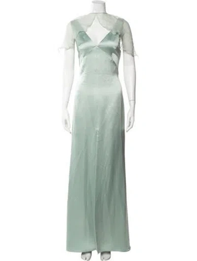 Pre-owned Amsale Satin Long Dress In Green