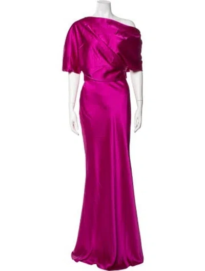 Pre-owned Amsale Satin Long Dress In Pink
