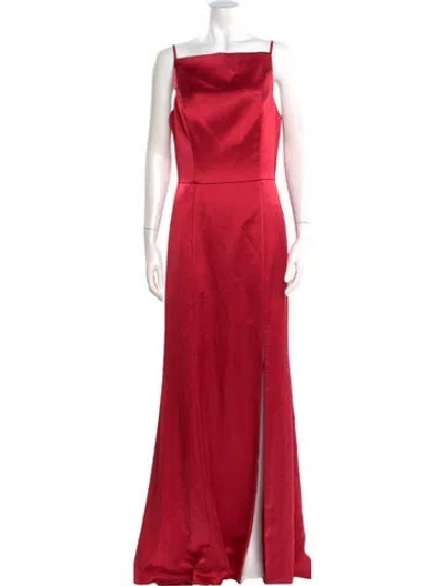 Pre-owned Amsale Satin Long Dress In Red