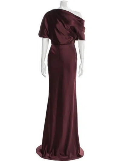 Pre-owned Amsale Satin Long Dress In Red
