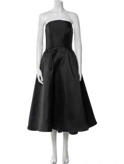 Pre-owned Amsale Satin Midi Length Dress In Black