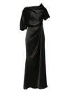 Amsale Satin Off-shoulder Gown In Black