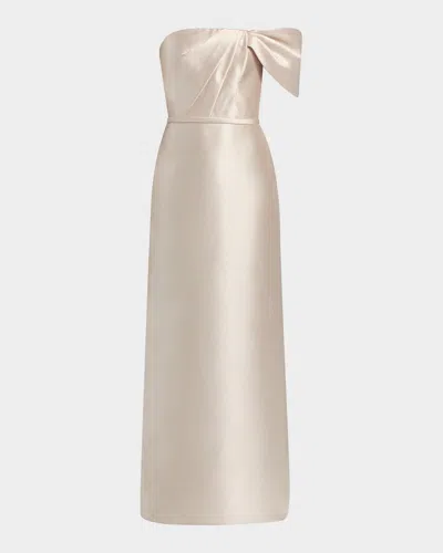 Amsale Satin One-shoulder Column Gown In Neutral