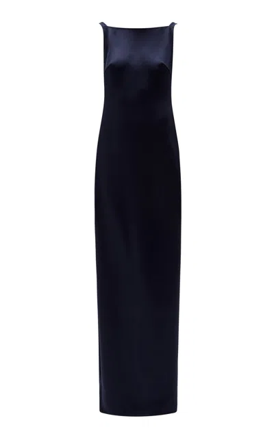 Amsale Satin Open Back Slip Gown In Blue