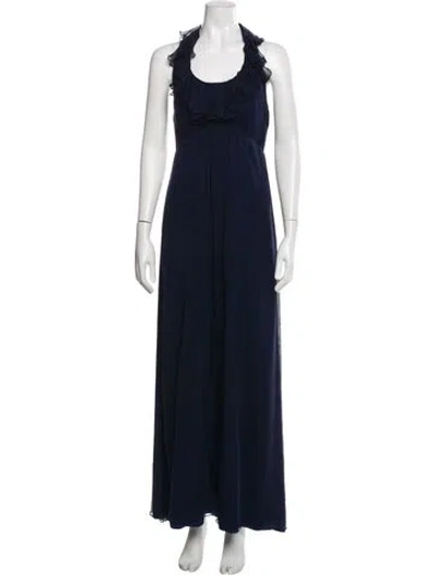 Pre-owned Amsale Scoop Neck Long Dress In Blue