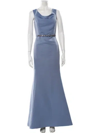 Pre-owned Amsale Scoop Neck Long Dress In Blue