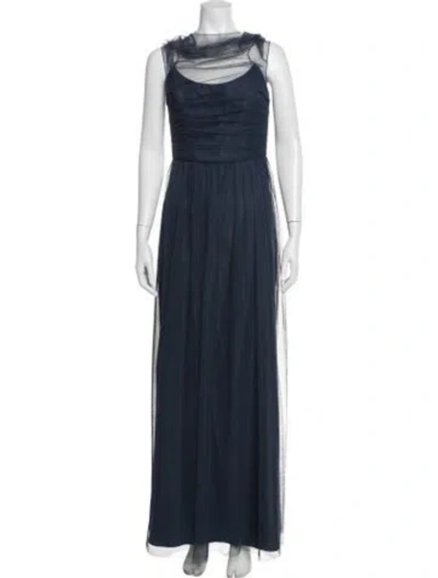 Pre-owned Amsale Scoop Neck Long Dress In Blue