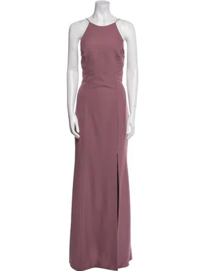 Pre-owned Amsale Scoop Neck Long Dress In Burgundy
