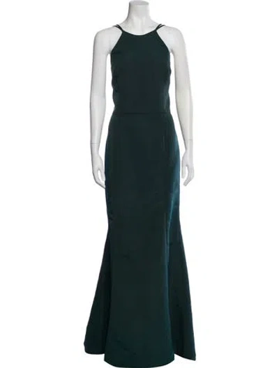 Pre-owned Amsale Scoop Neck Long Dress In Green