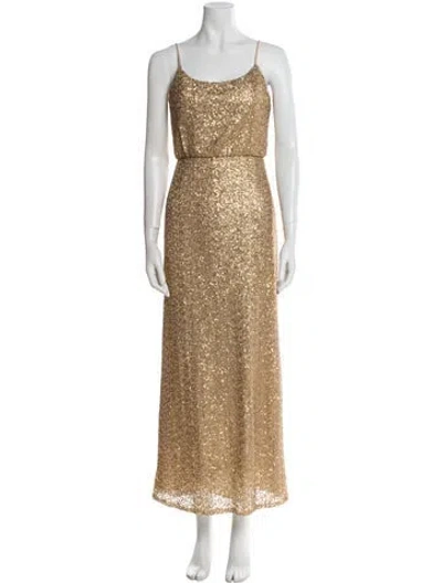 Pre-owned Amsale Scoop Neck Long Dress In Silver